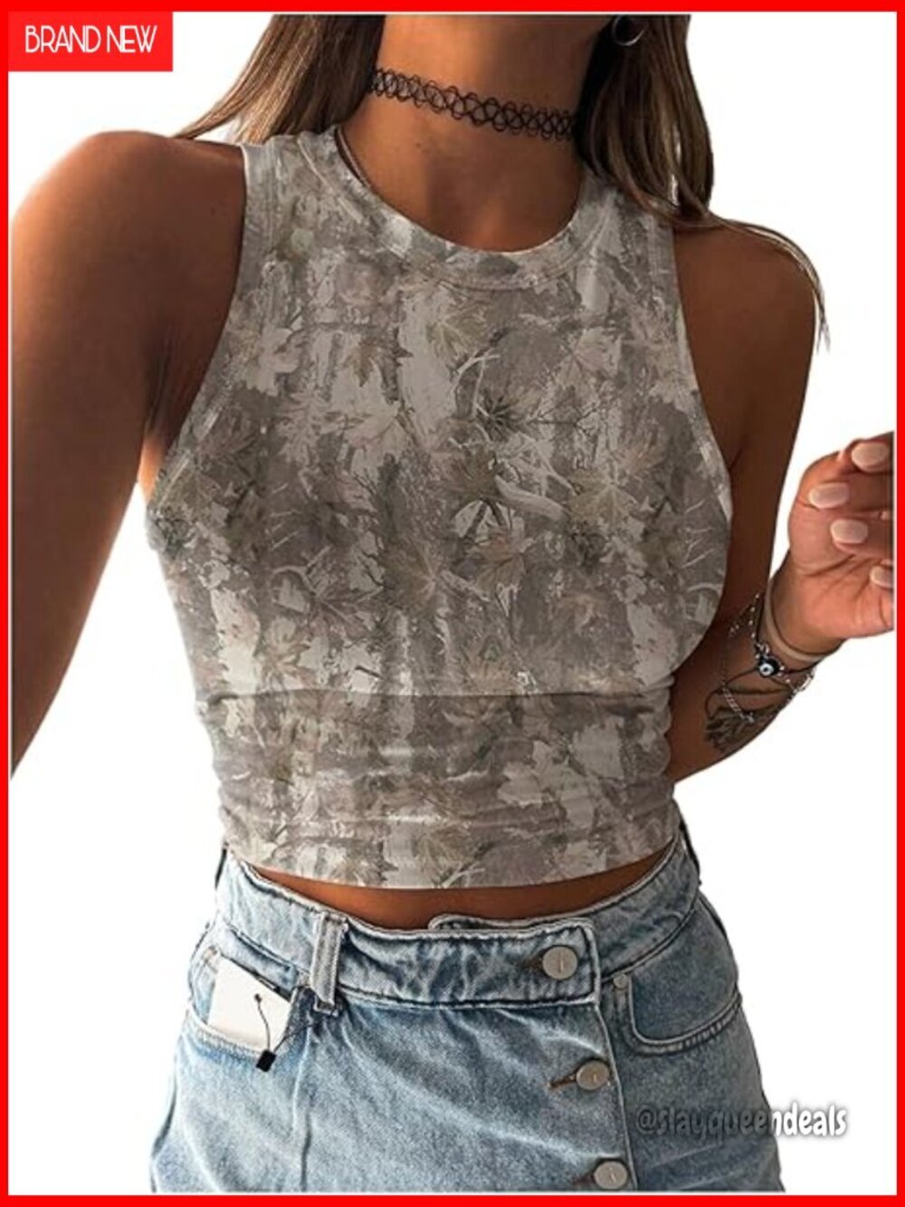 Women's Camo Graphic Tank Top Sleeveless Fitted Crop Summer Clothes